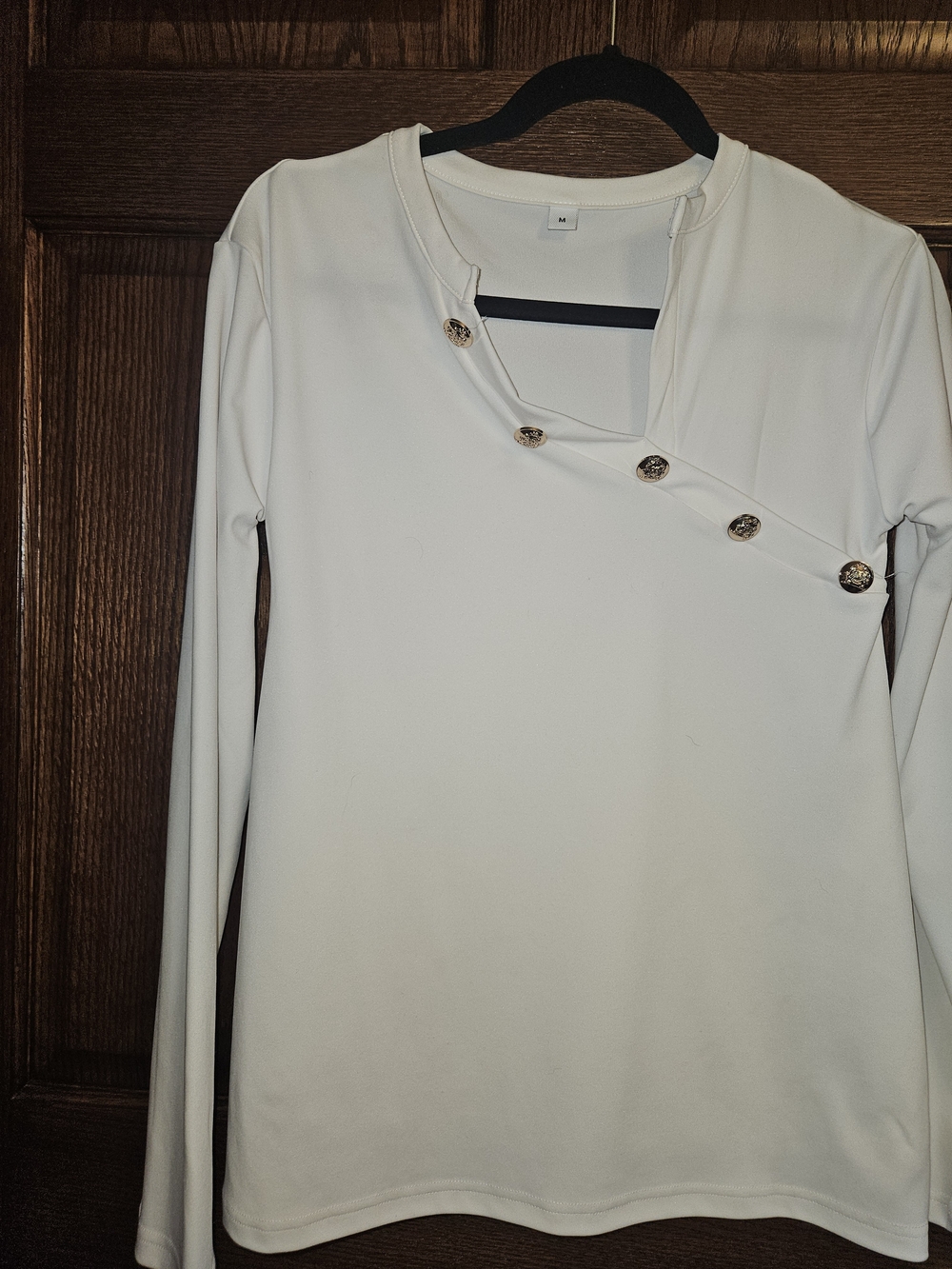Women's Cream Long-Sleeve Button Accent Top